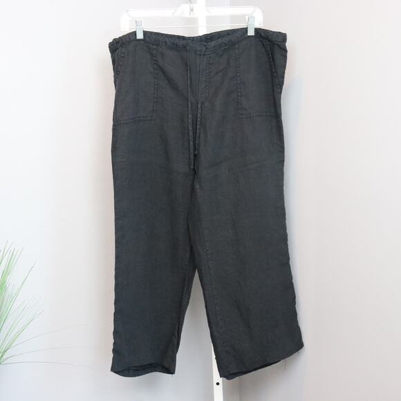London Jean Black 100% Linen Pants Size 12 | Wide Leg Pull-On Cropped Drawstring - Picture 1 of 6